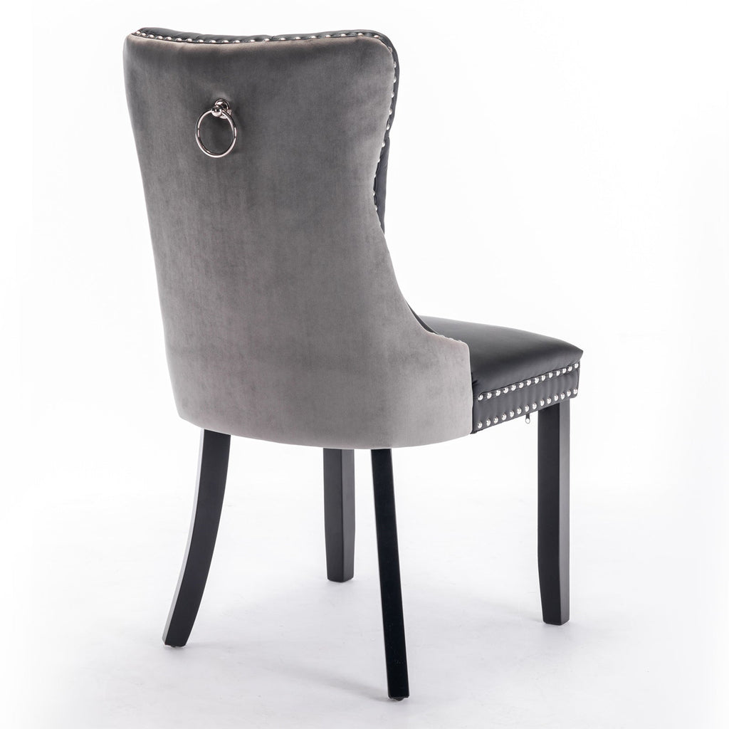 Tufted Solid Wood PU Upholstered Dining Chair with Wood Legs (Set of 2)