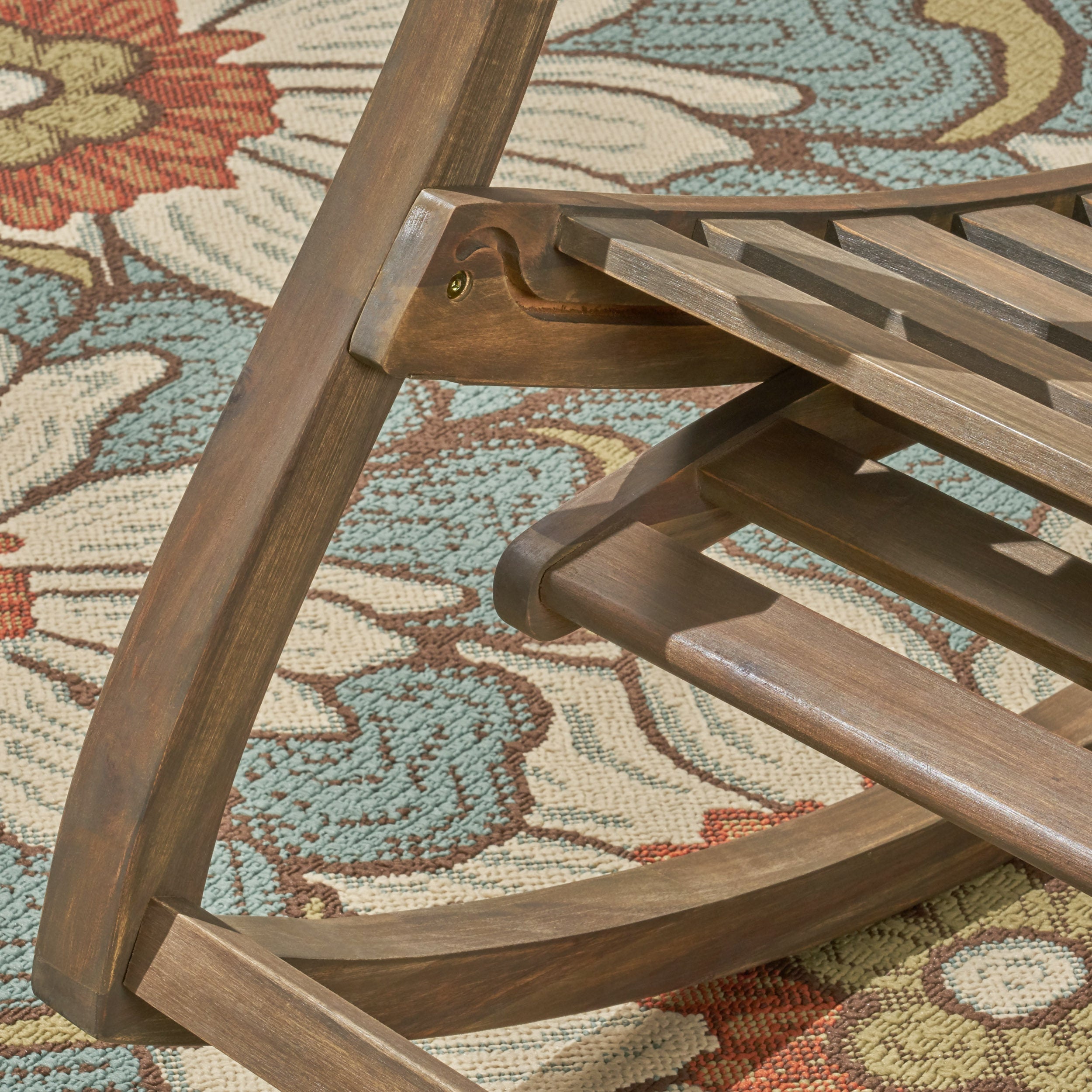 Outdoor Acacia Wood Rocking Chair with Retractable Foot Panel