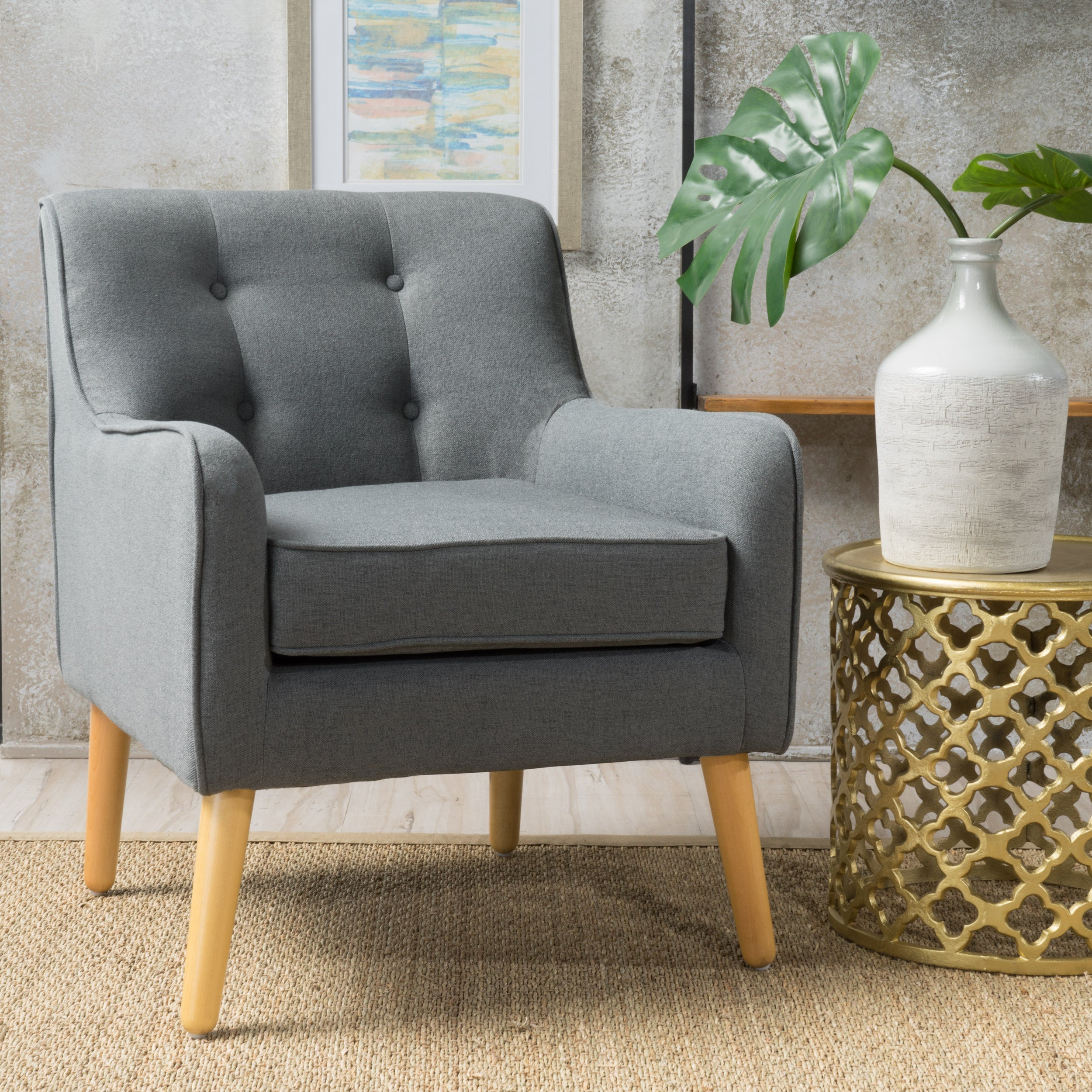 Mid-Century Modern Arm Chair with Tufted Back