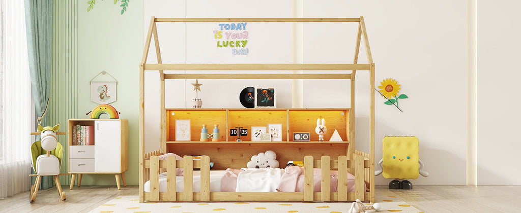 Twin Size House Bed with LED Light