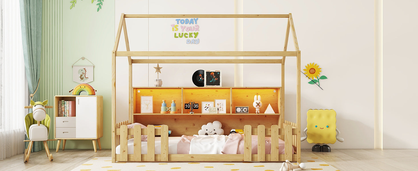 Twin Size House Bed with LED Light