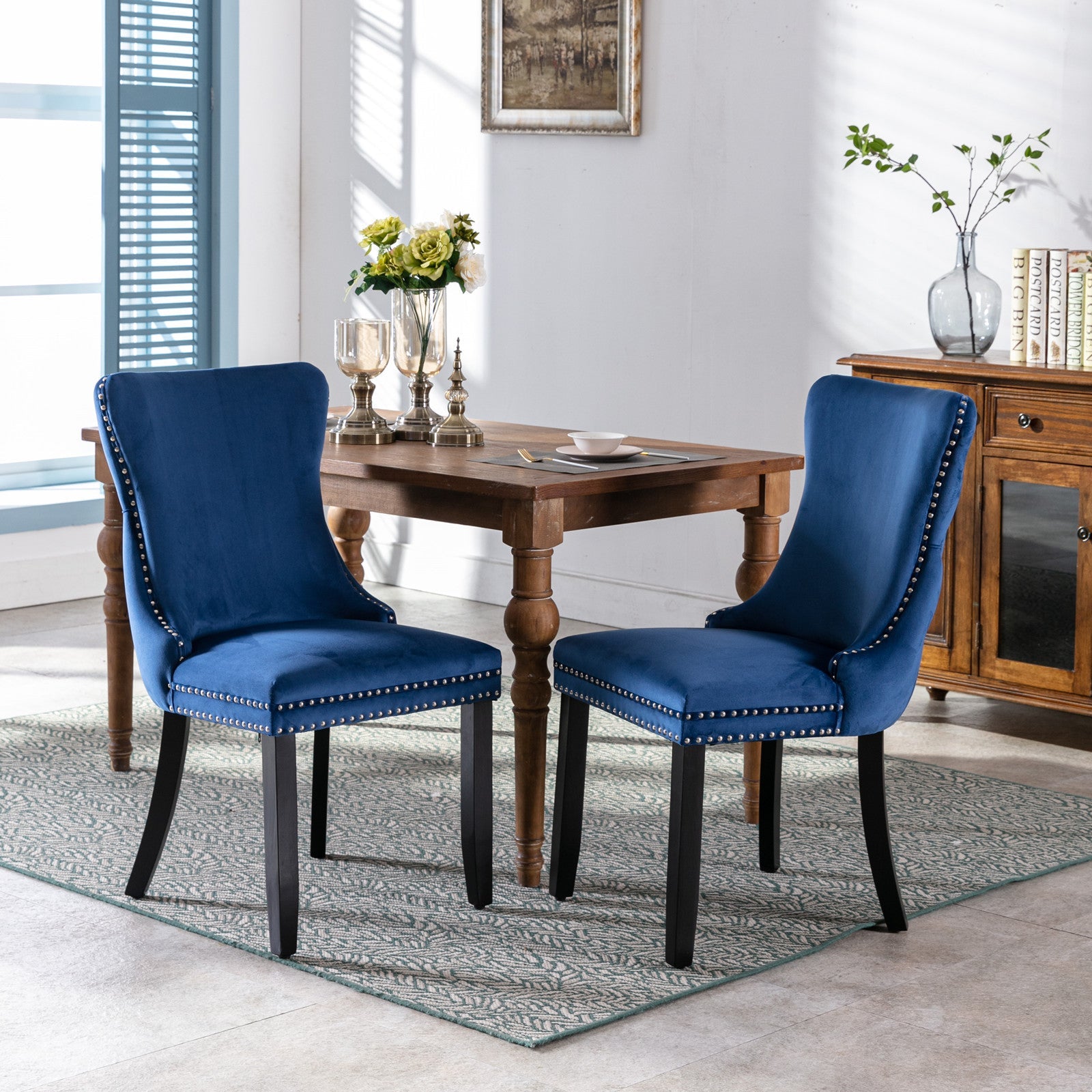Modern Velvet Upholstered Wing-Back Dining Chairs (Set of 2)