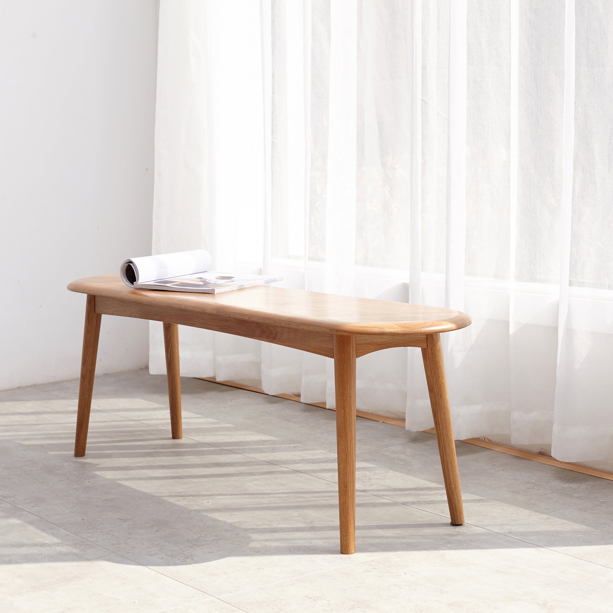 Natural Oak Wood Dining Bench Table Bench with Half-Round Design