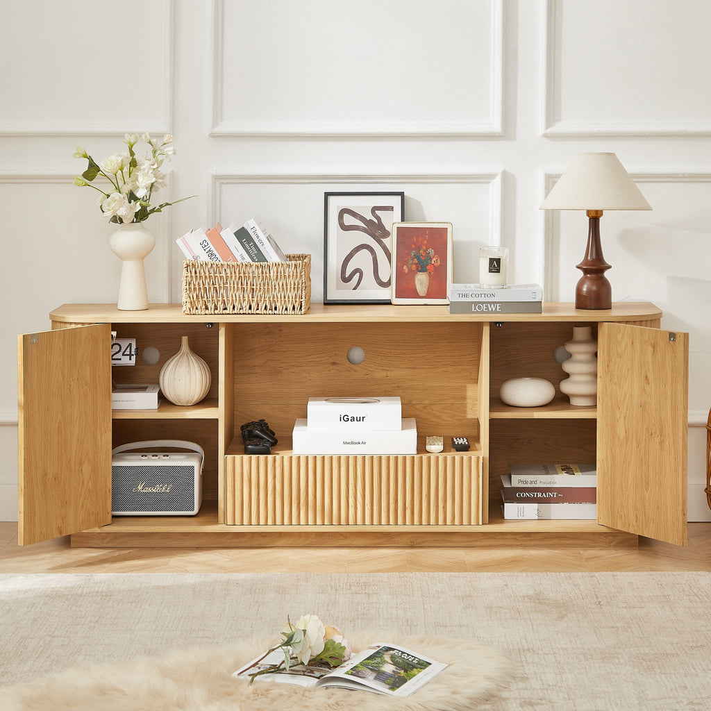64-Inch Wavy Wooden Vertical Stripe TV Stand Cabinet