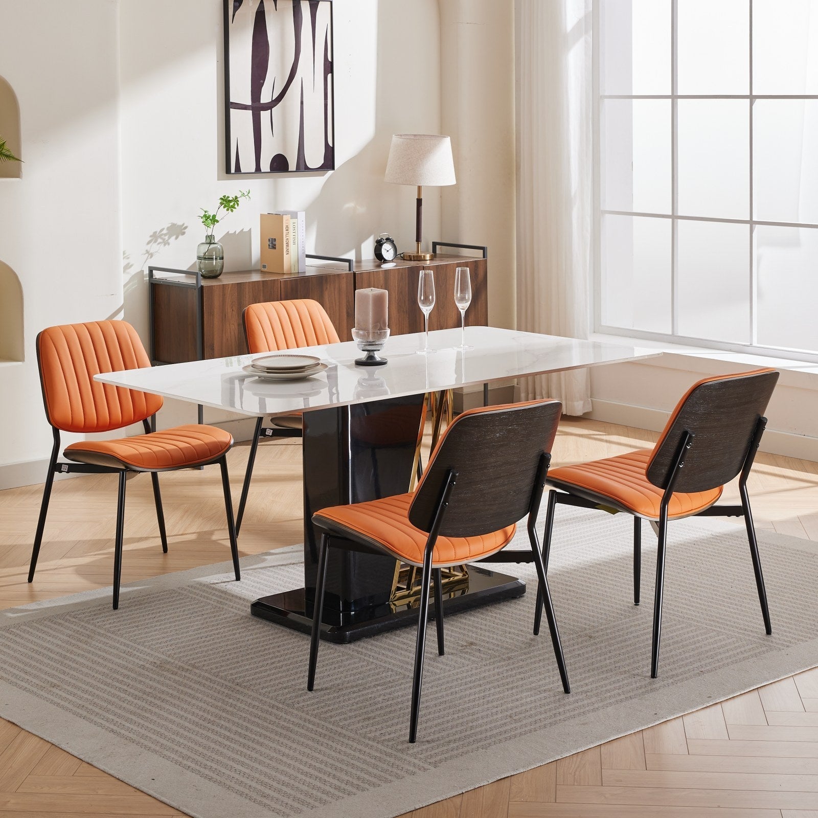Mid Century Modern Retro Faux Leather Dining Chairs with Walnut Bentwood (Set of 2)