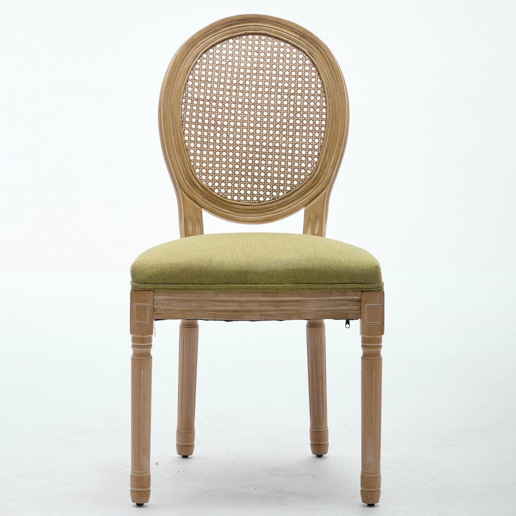 French Style Solid Wood Frame Linen Fabric Dining Chair (Set of 2)