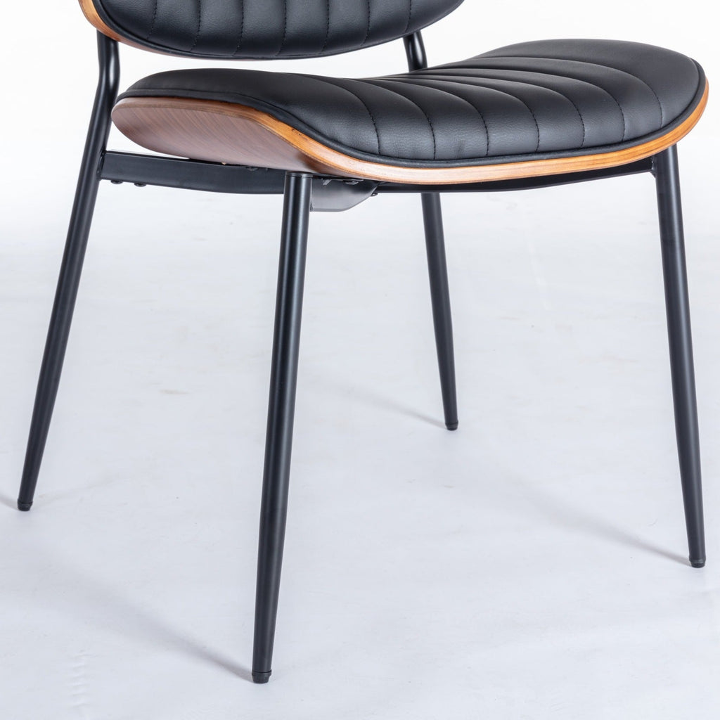 Mid Century Modern Retro Faux Leather Dining Chairs with Walnut Bentwood (Set of 2)