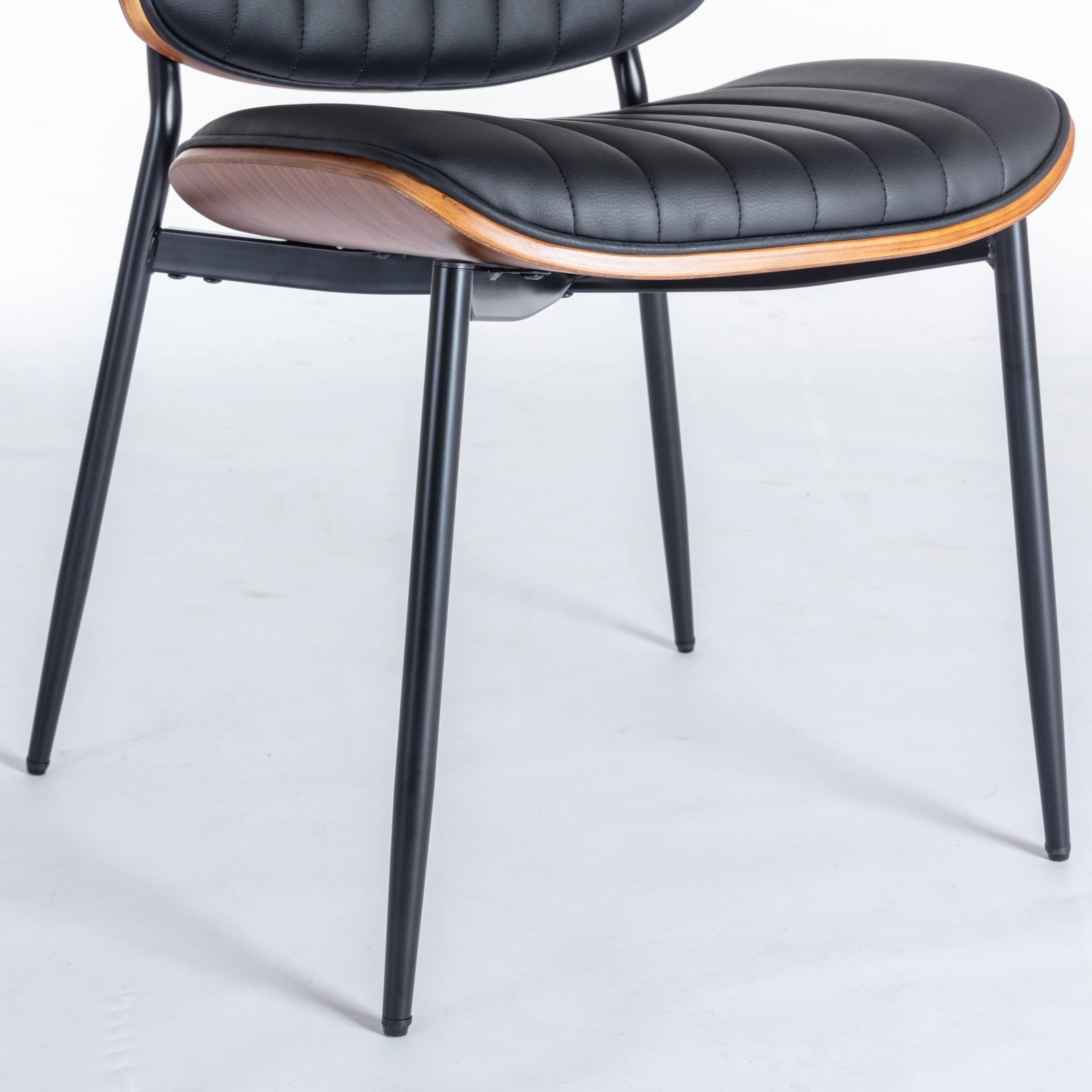 Mid Century Modern Retro Faux Leather Dining Chairs with Walnut Bentwood (Set of 2)