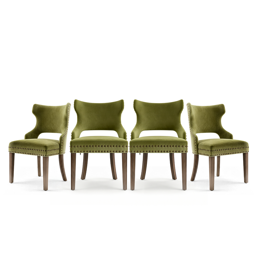 Firmoz Mid-Century Modern Upholstered Dining Chairs with Rubberwood Legs & Nailhead Trim