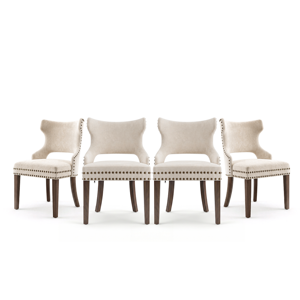 Firmoz Mid-Century Modern Upholstered Dining Chairs with Rubberwood Legs & Nailhead Trim