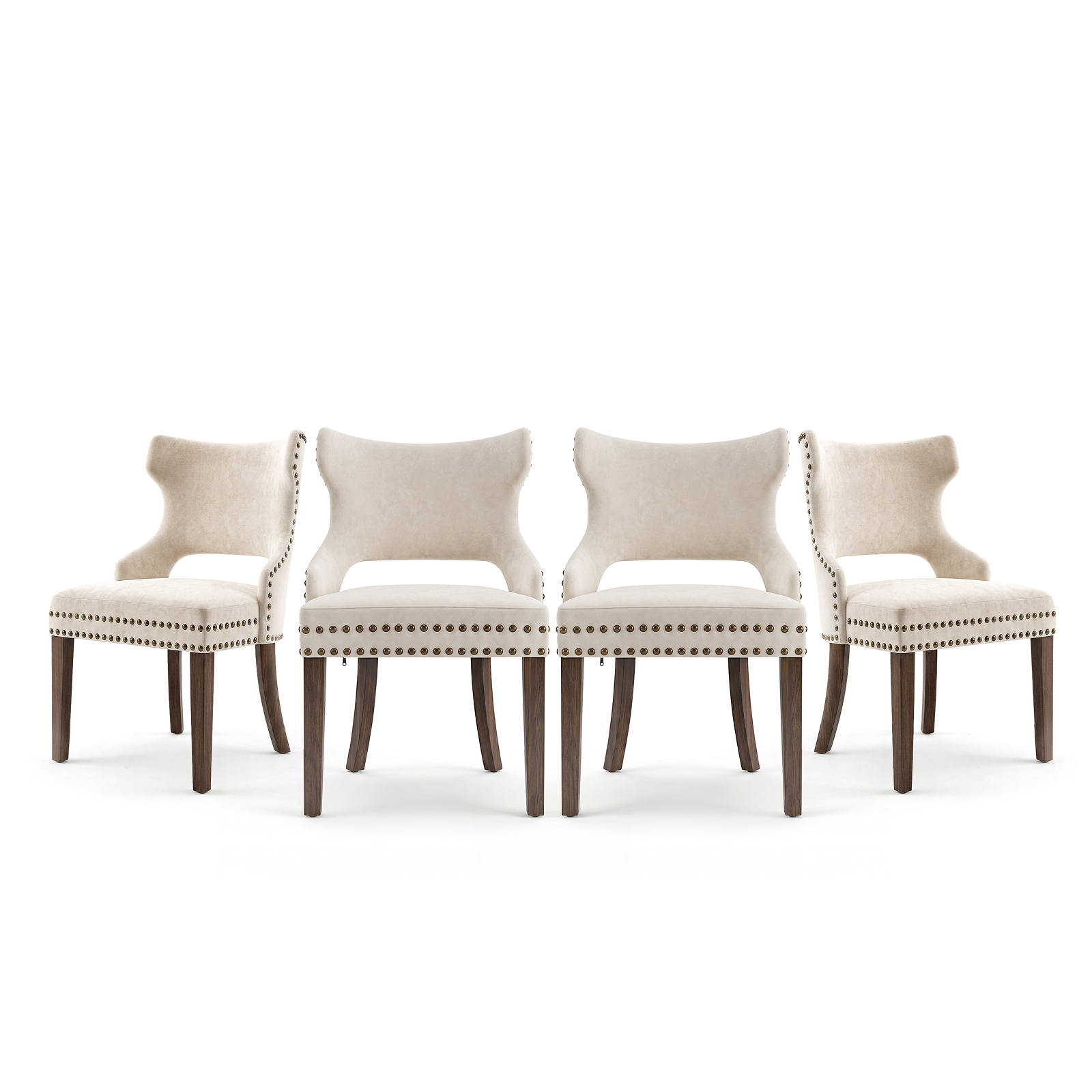 Firmoz Mid-Century Modern Upholstered Dining Chairs with Rubberwood Legs & Nailhead Trim