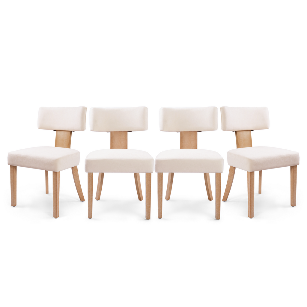 Firmoz Minimalist Chenille Dining Chairs with Rubberwood Legs & T-Back Design