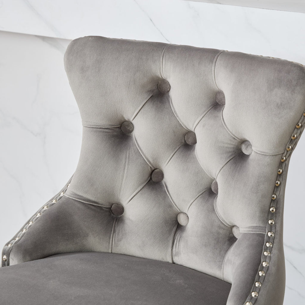 Swivel Velvet Barstools with Button Tufted Decoration (Set of 2)