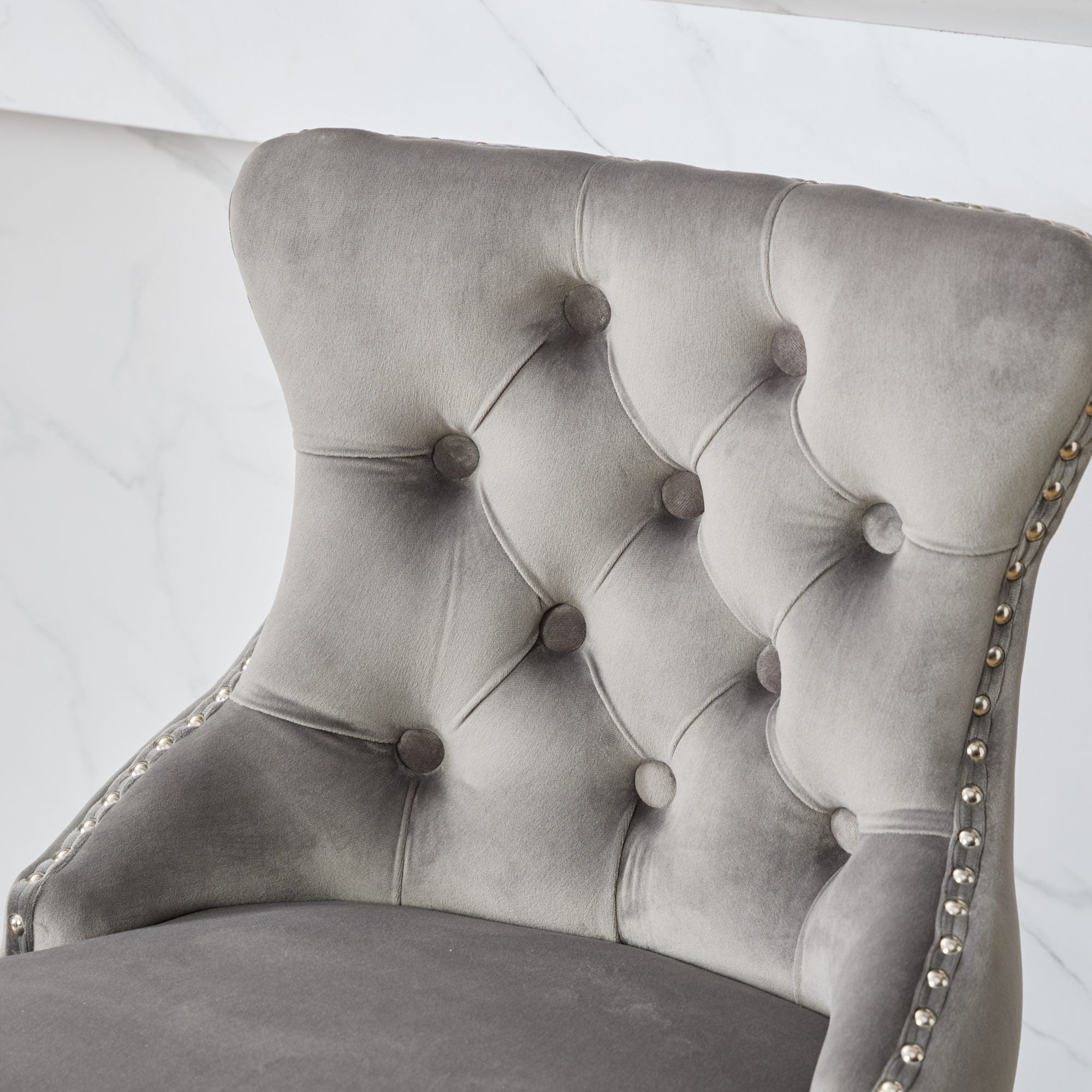 Swivel Velvet Barstools with Button Tufted Decoration (Set of 2)