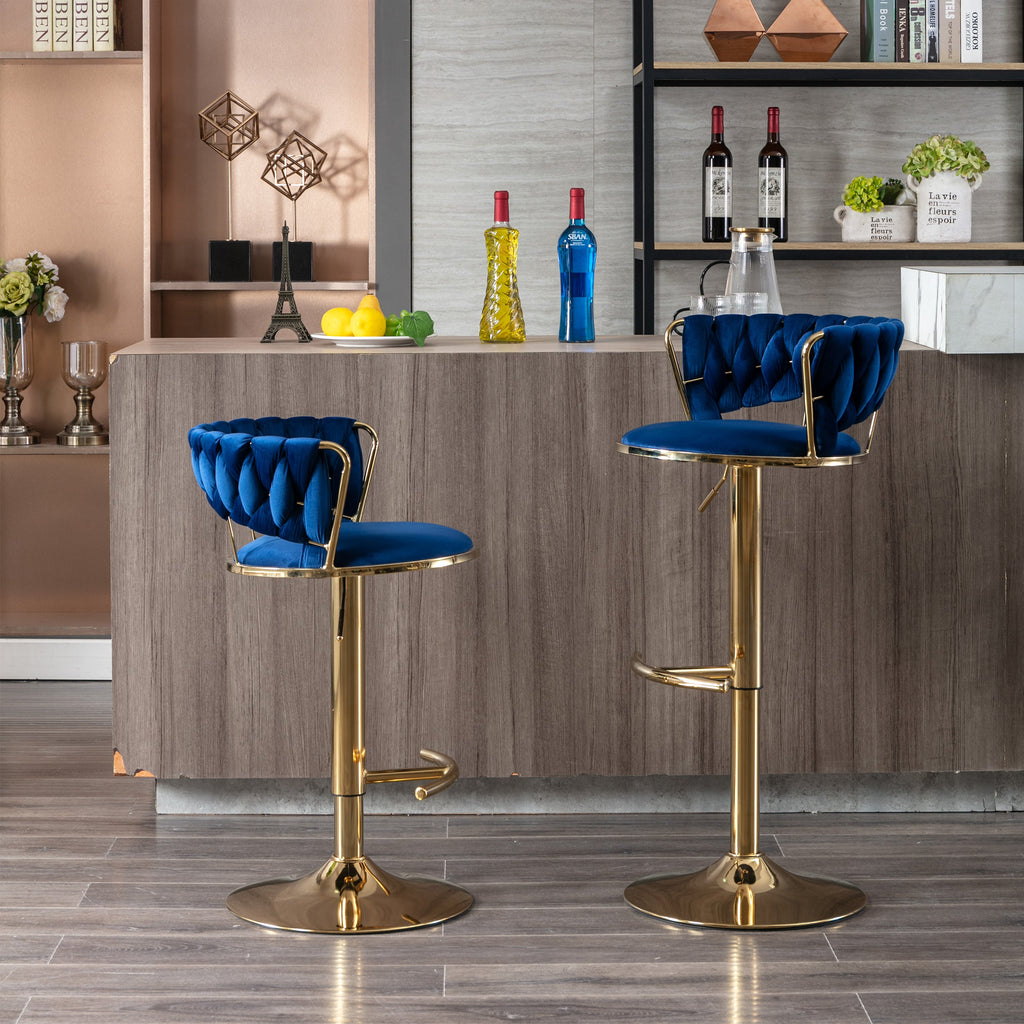 Swivel Height Adjustable Velvet Bar Stools with Golden Leg (Set of 2 )