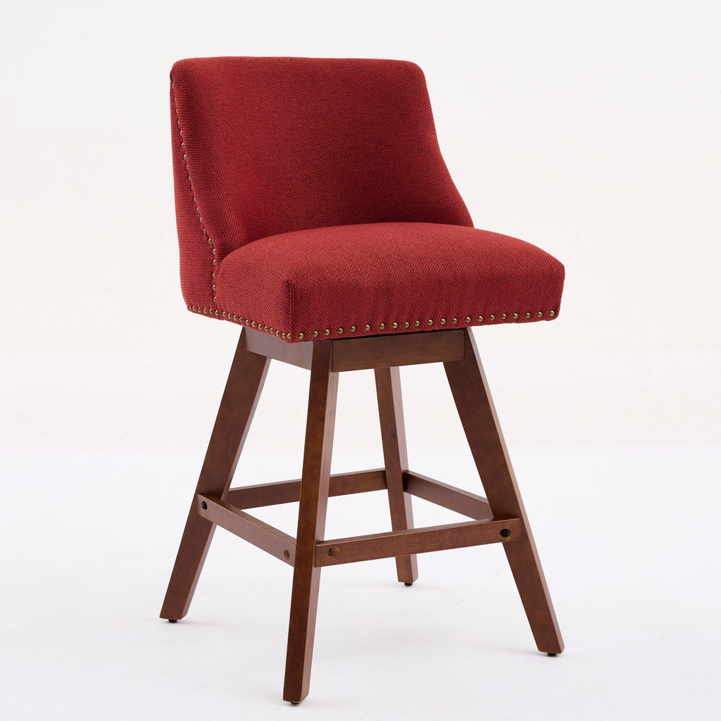 Upholstered Swivel Counter Height Bar Stools with Nailhead Trim (Set of 2)