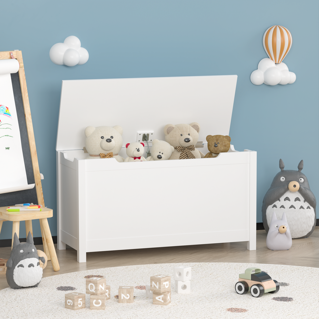 Kids Wooden Toy Box Storage with Safety Hinged Lid for Ages 2+