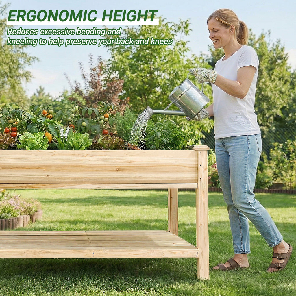 Outdoor Raised Garden Bed 48"x23"x31" with Water Tray, Storage Shelf & Protective Liner