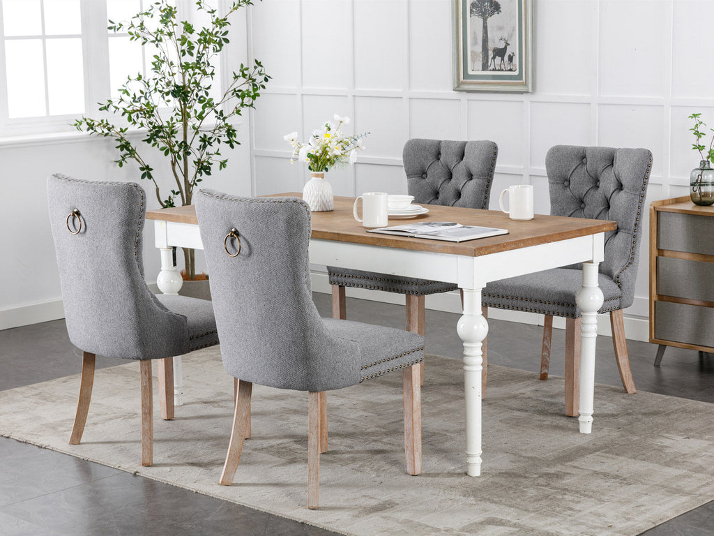 Linen Contemporary Tufted Flax Upholstered Dining Chairs (Set of 2)