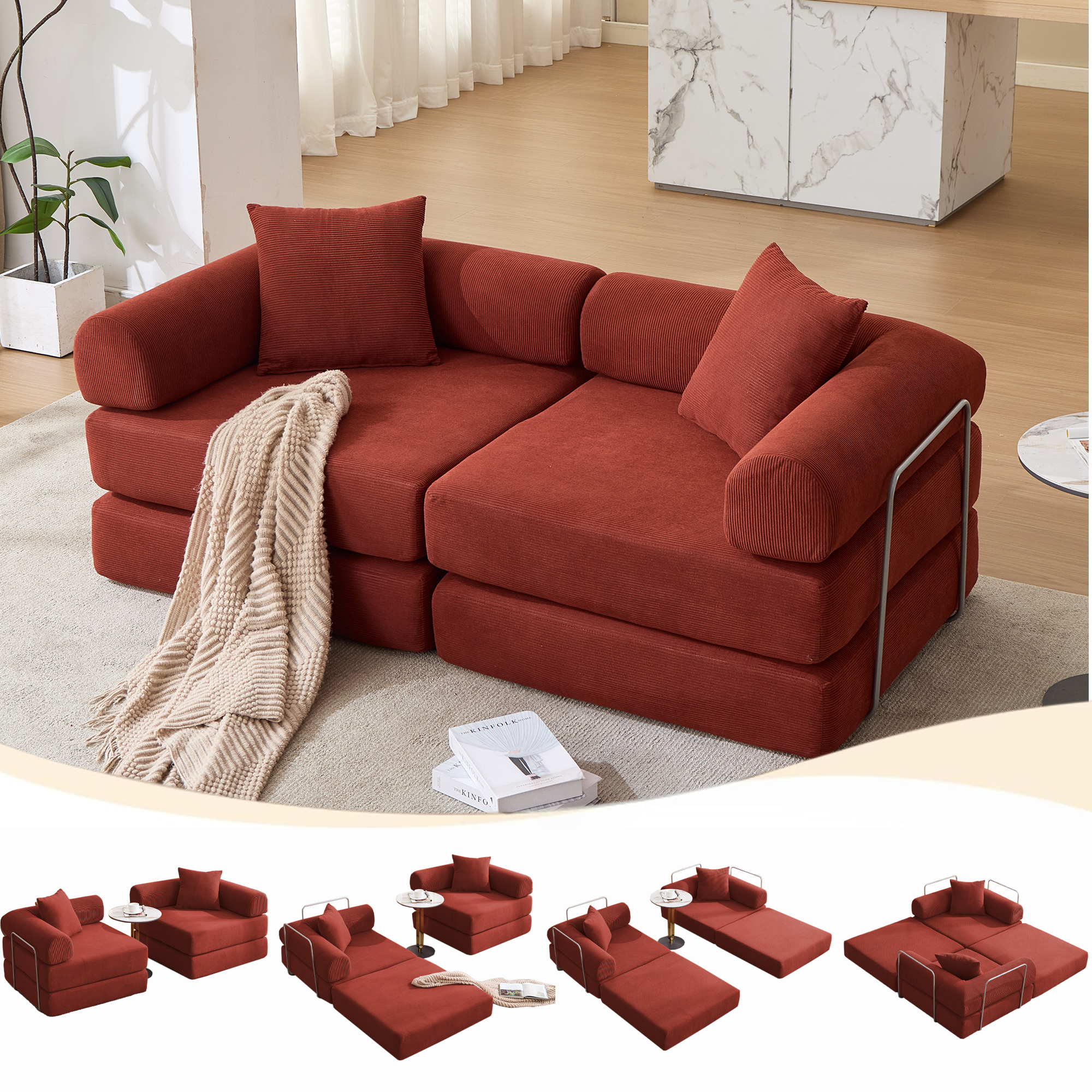 2 Seat Convertible Couch Folding Mattress Couch Sofa Bed