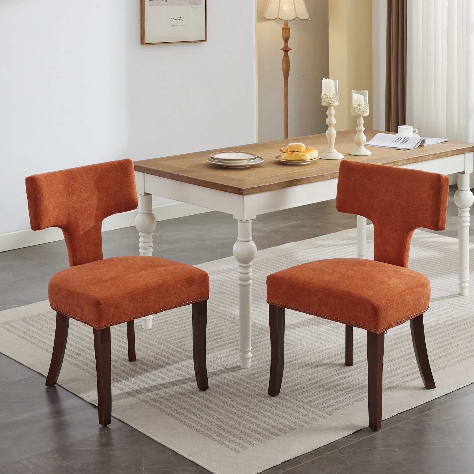 Mid Century Farmhouse Linen Fabric Dining Chairs (Set of 2)