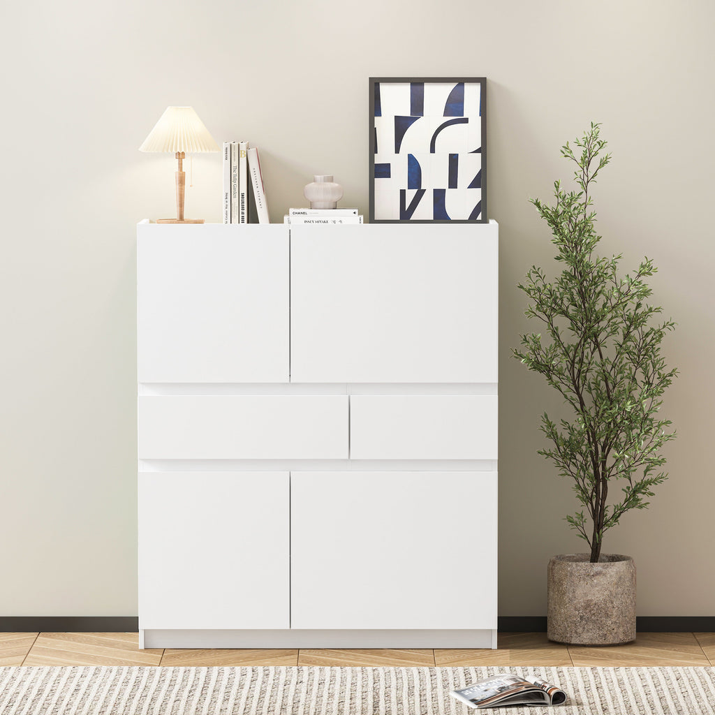 Wooden Storage Cabinet with 4 Doors and 2 Drawers