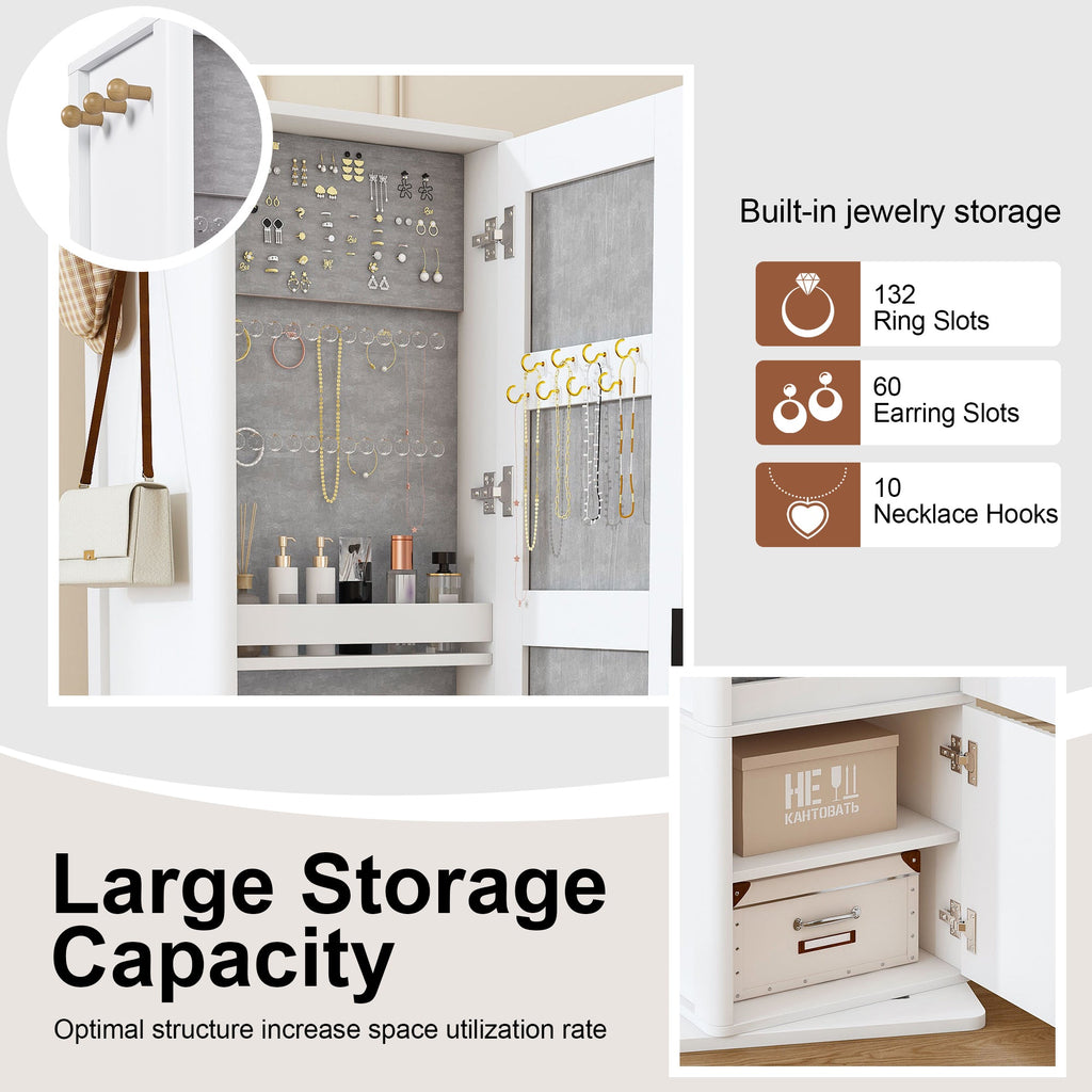 360° Rotating Makeup Cabinet with Full-Length Mirror and Jewelry Storage