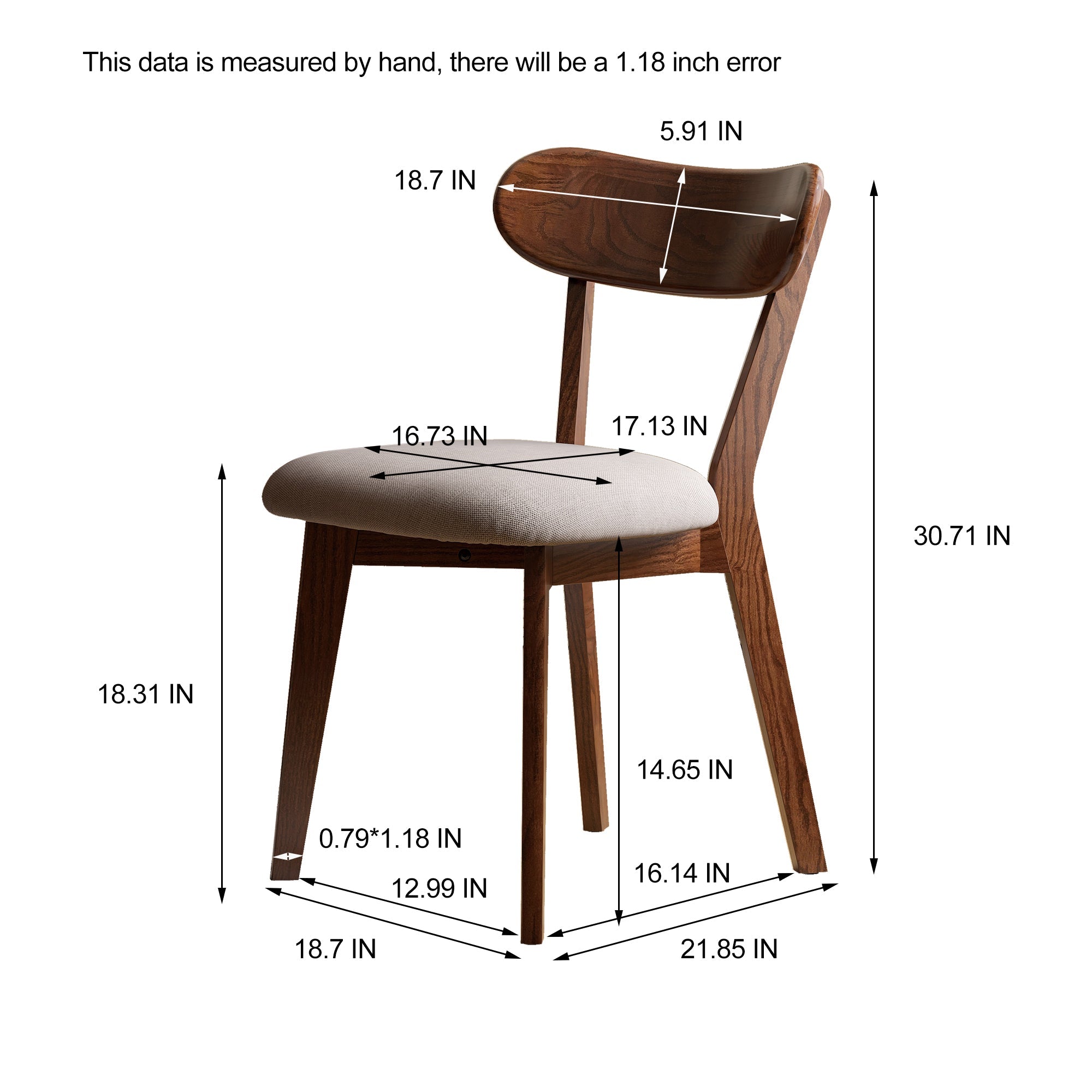 2Pcs Solid Wood Dining Room Chair with Upholstered