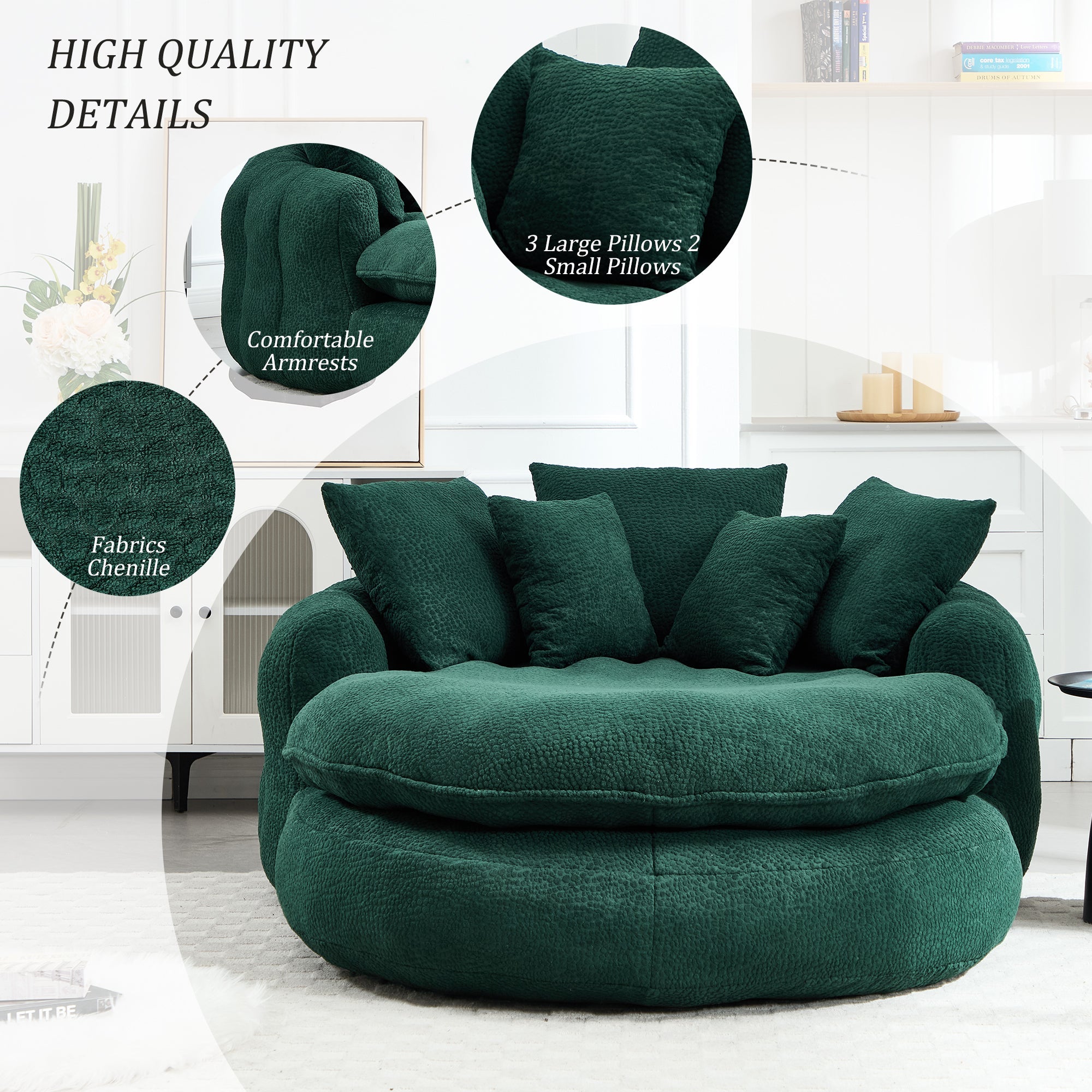 Oversized Oval Upholstered Bean Bag Sofa