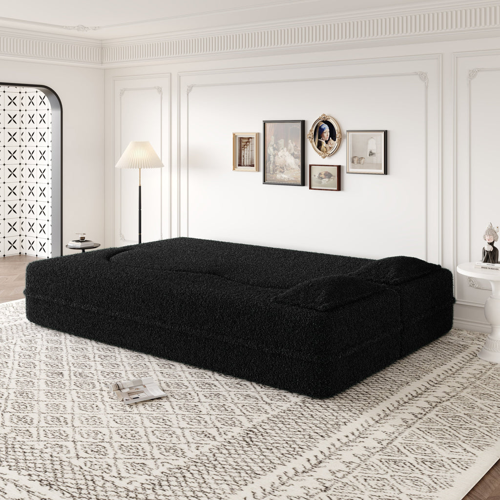 Modern Convertible Teddy Fabric Sofa with 2 Pillows