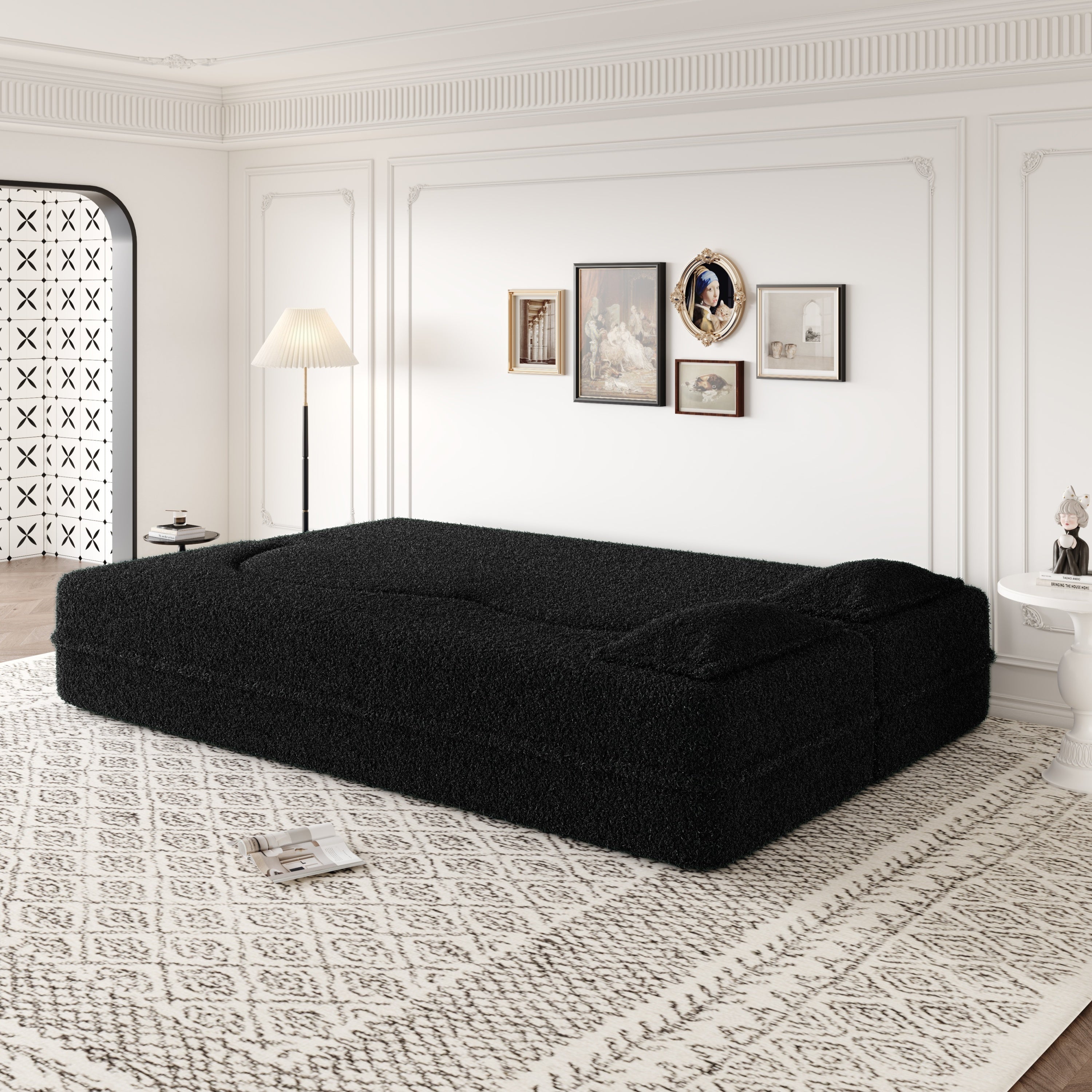 Modern Convertible Teddy Fabric Sofa with 2 Pillows