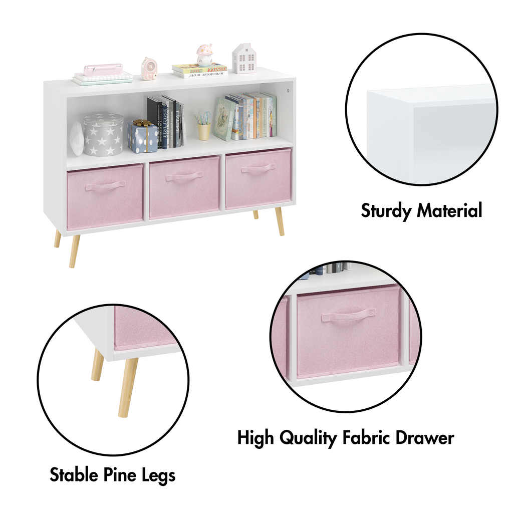 Children's Book Display Kids Bookcase with 3 Fabric Bins
