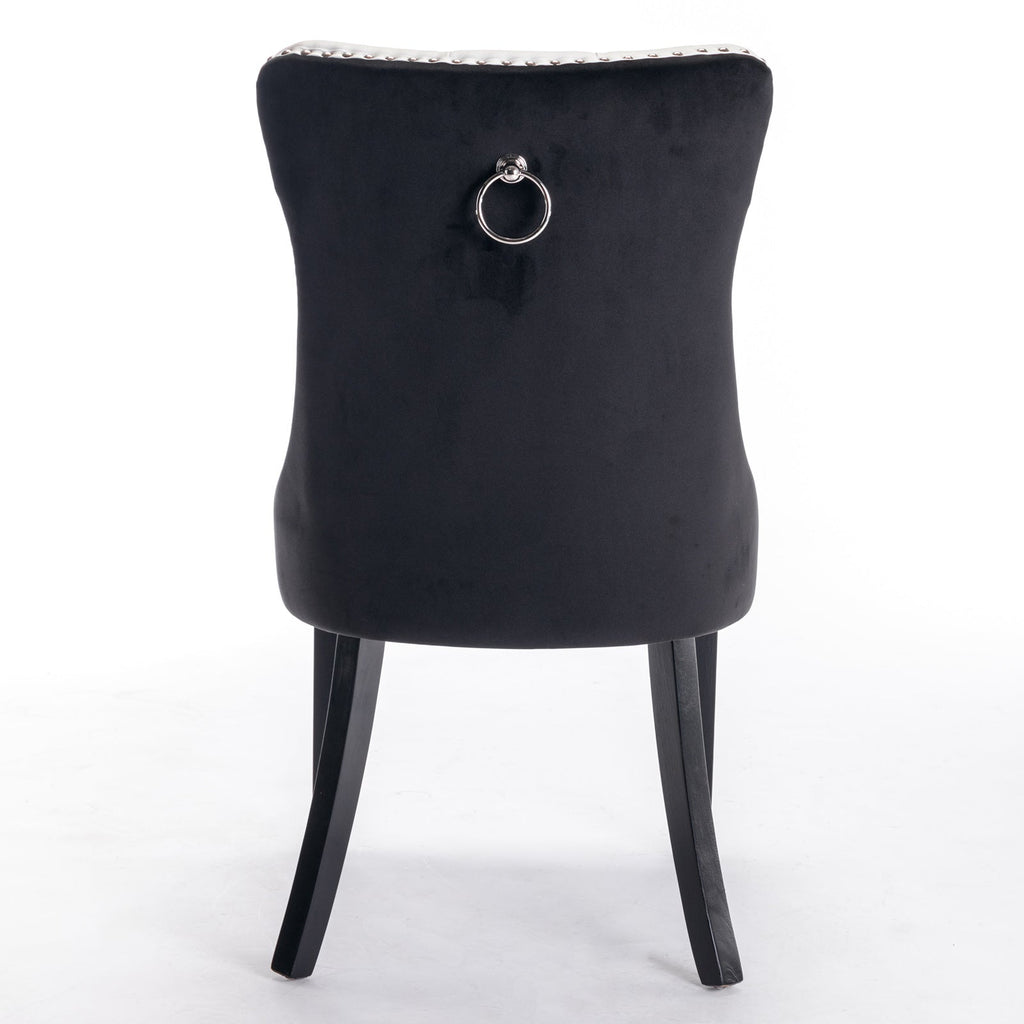 Tufted Solid Wood PU Upholstered Dining Chair with Wood Legs (Set of 2)