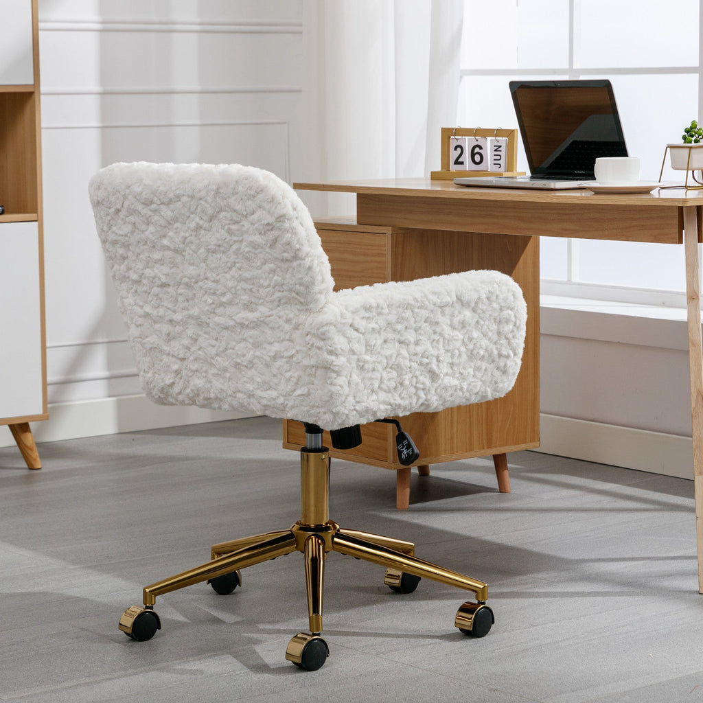 Artificial Rabbit Hair Home Office Chair with Golden Metal Base