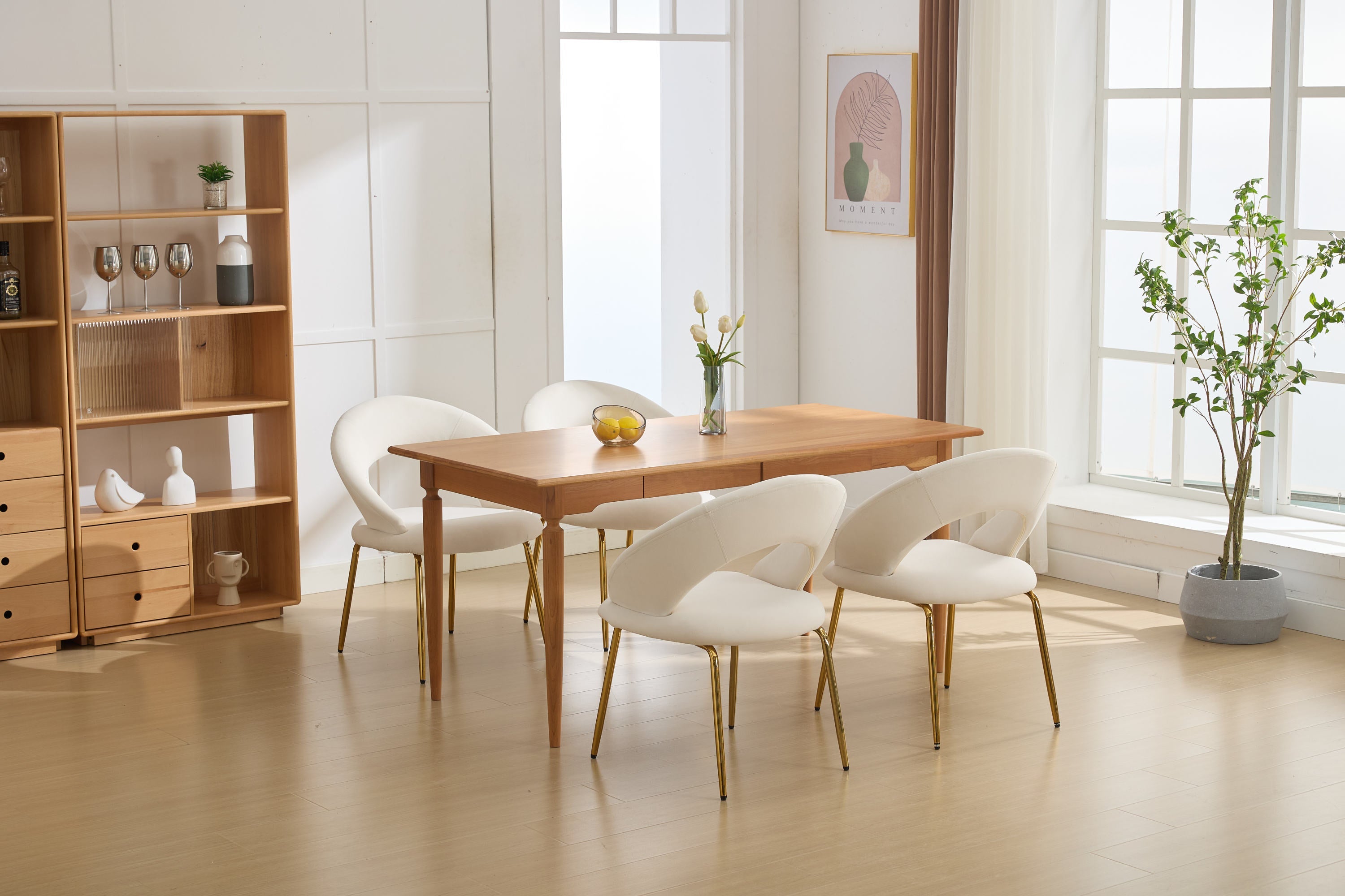 Velvet/Teddy Fabric Dining Chairs with Curved Backrest