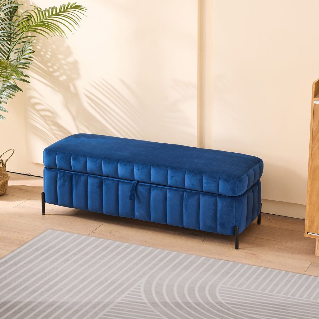 49.21' Wide Velvet Storage Soft Bench Footstool Ottoman