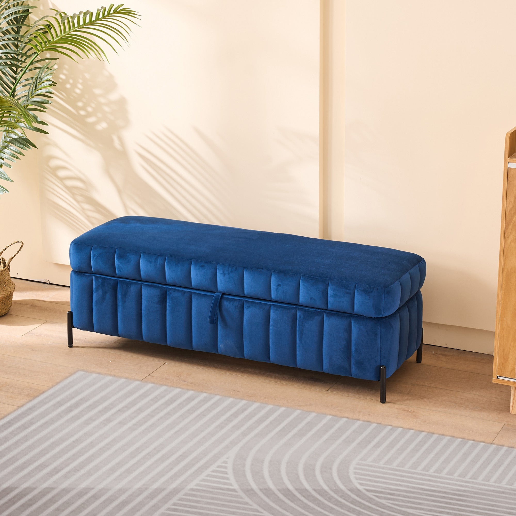 49.21' Wide Velvet Storage Soft Bench Footstool Ottoman