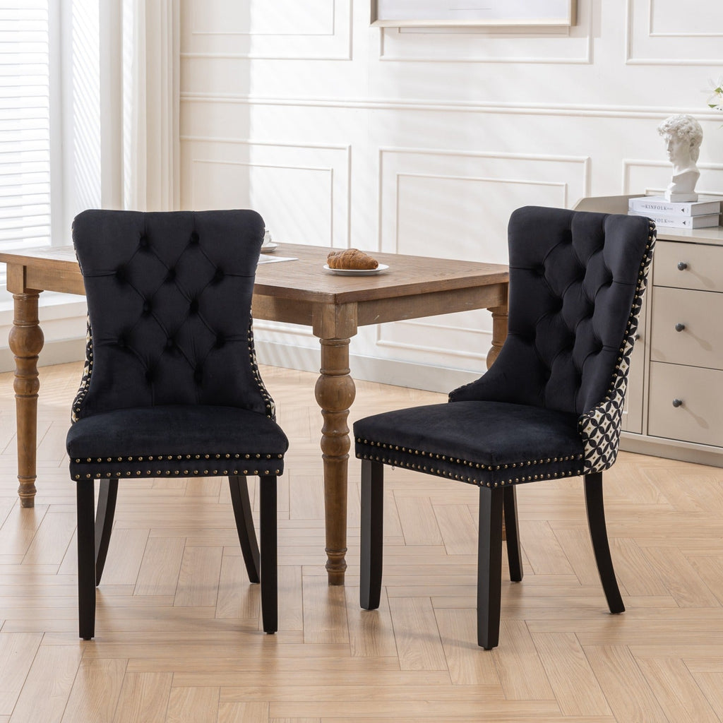 Modern High-end Tufted Solid Wood Velvet Dining Chair(Set of 2)