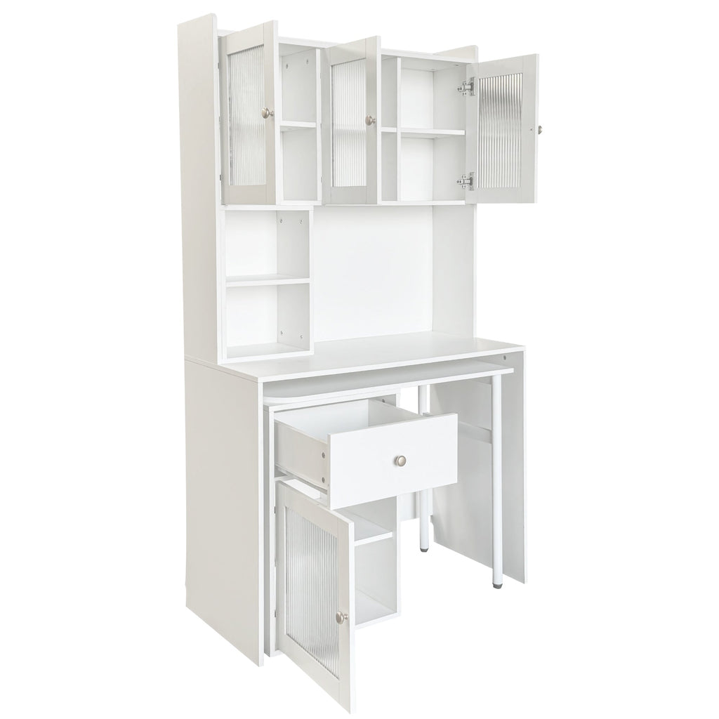 90 Degree Rotating Desktop Computer Desk with Glass Door for Home Office