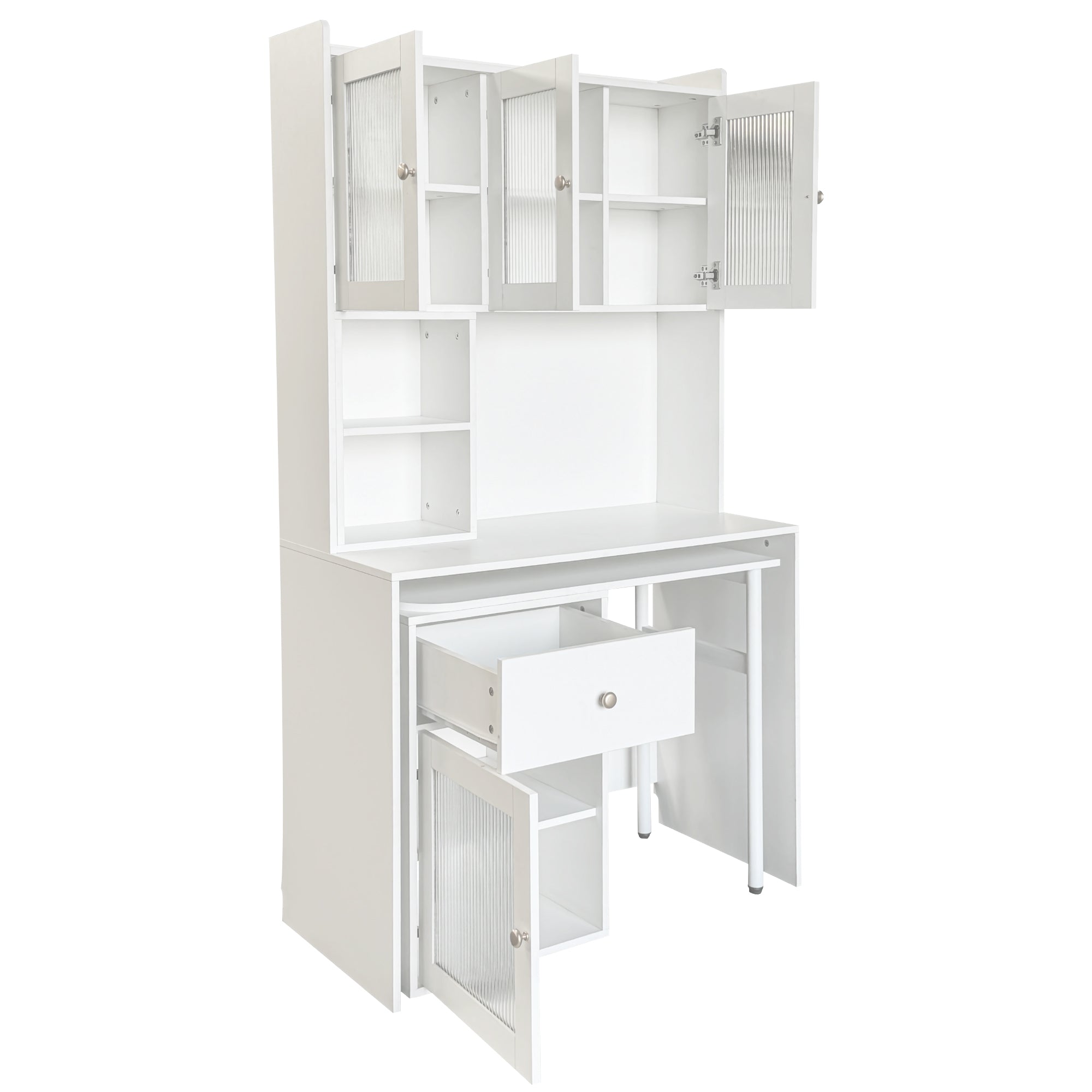 90 Degree Rotating Desktop Computer Desk with Glass Door for Home Office