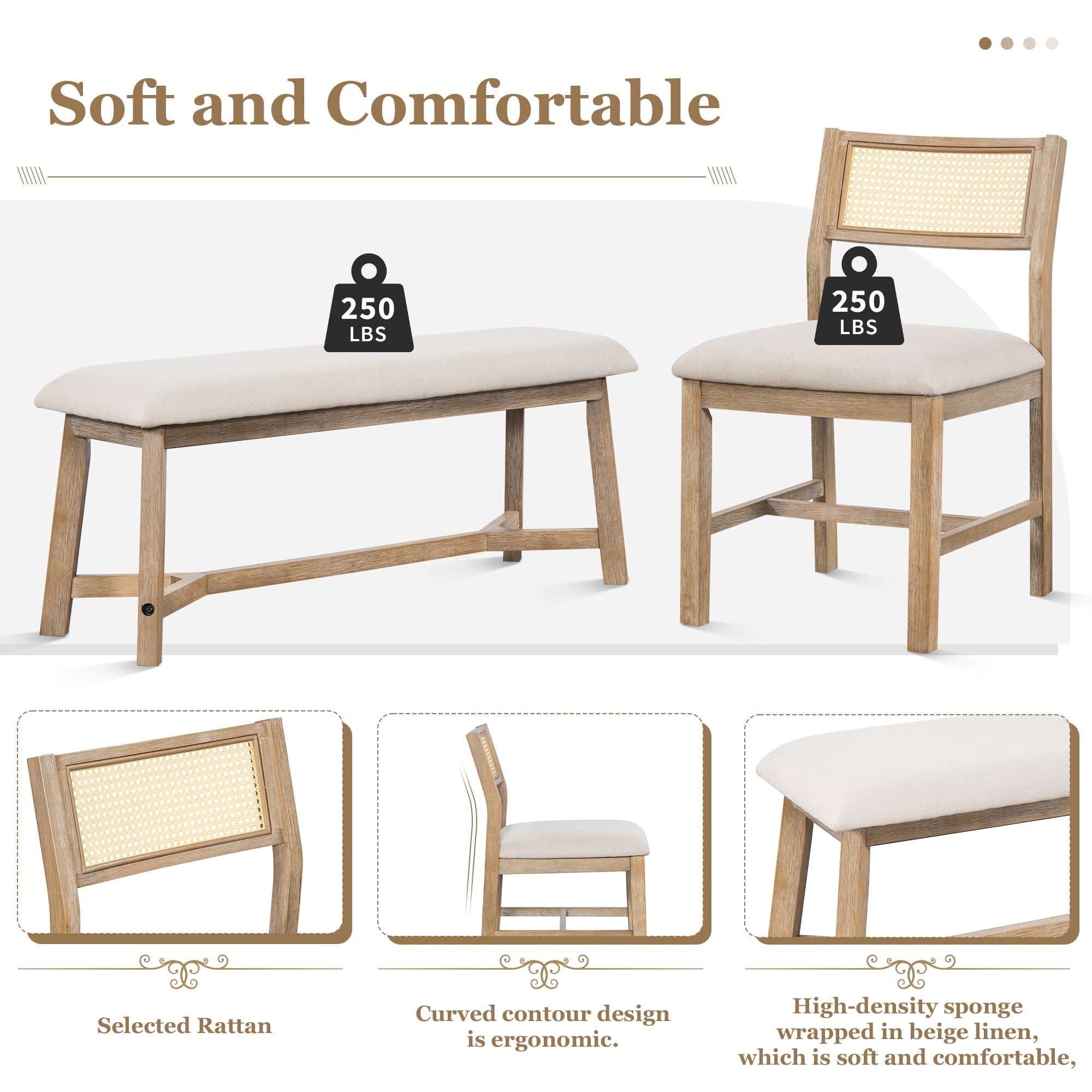 6 Pieces Retro Farmhouse Style Dining Set