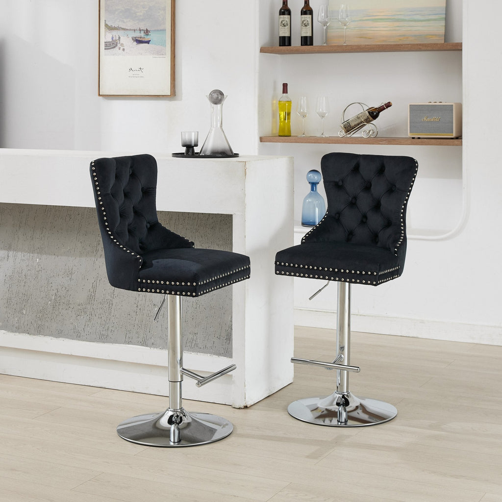 Modern Upholstered Swivel Velvet Barstools (Set of 2)