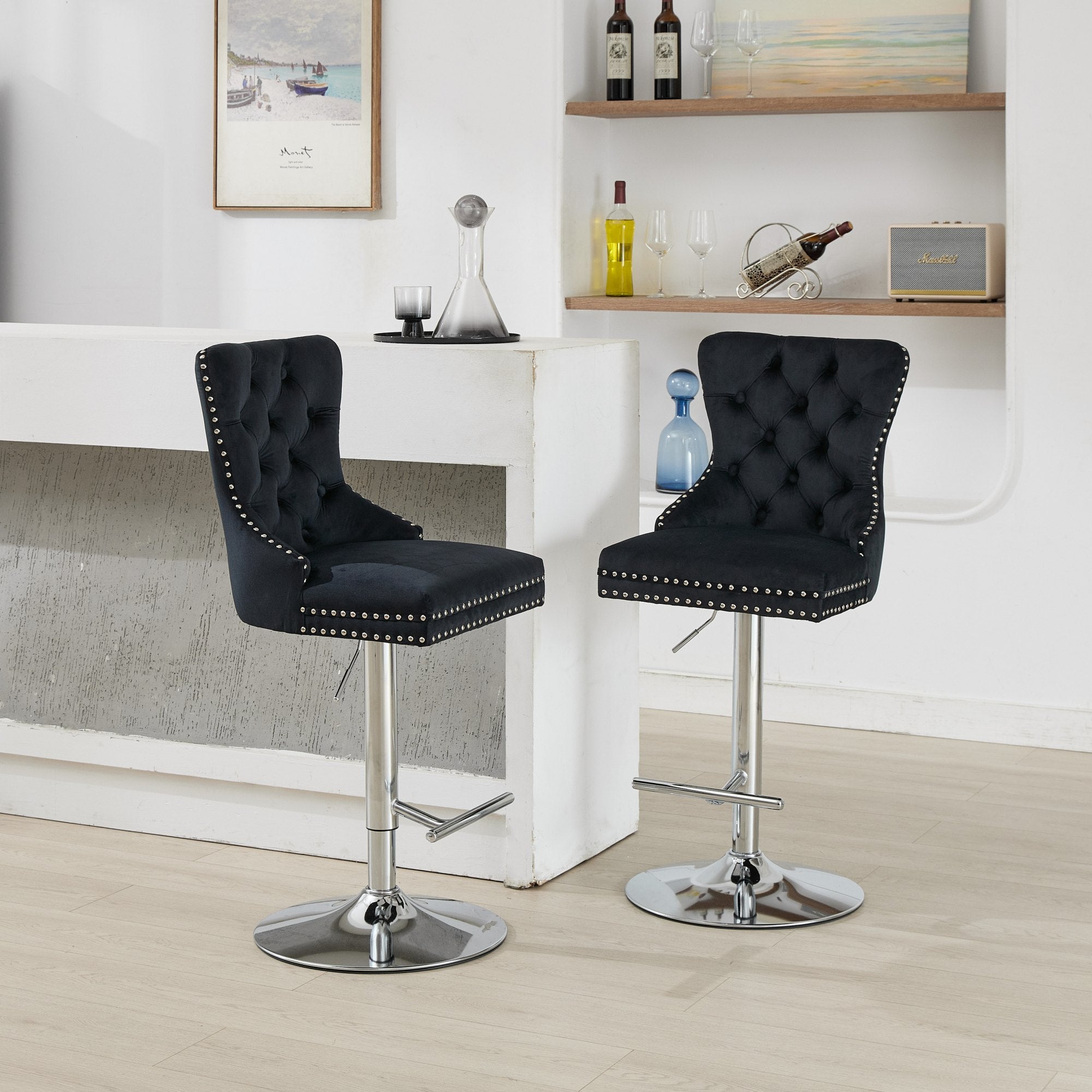 Modern Upholstered Swivel Velvet Barstools (Set of 2)