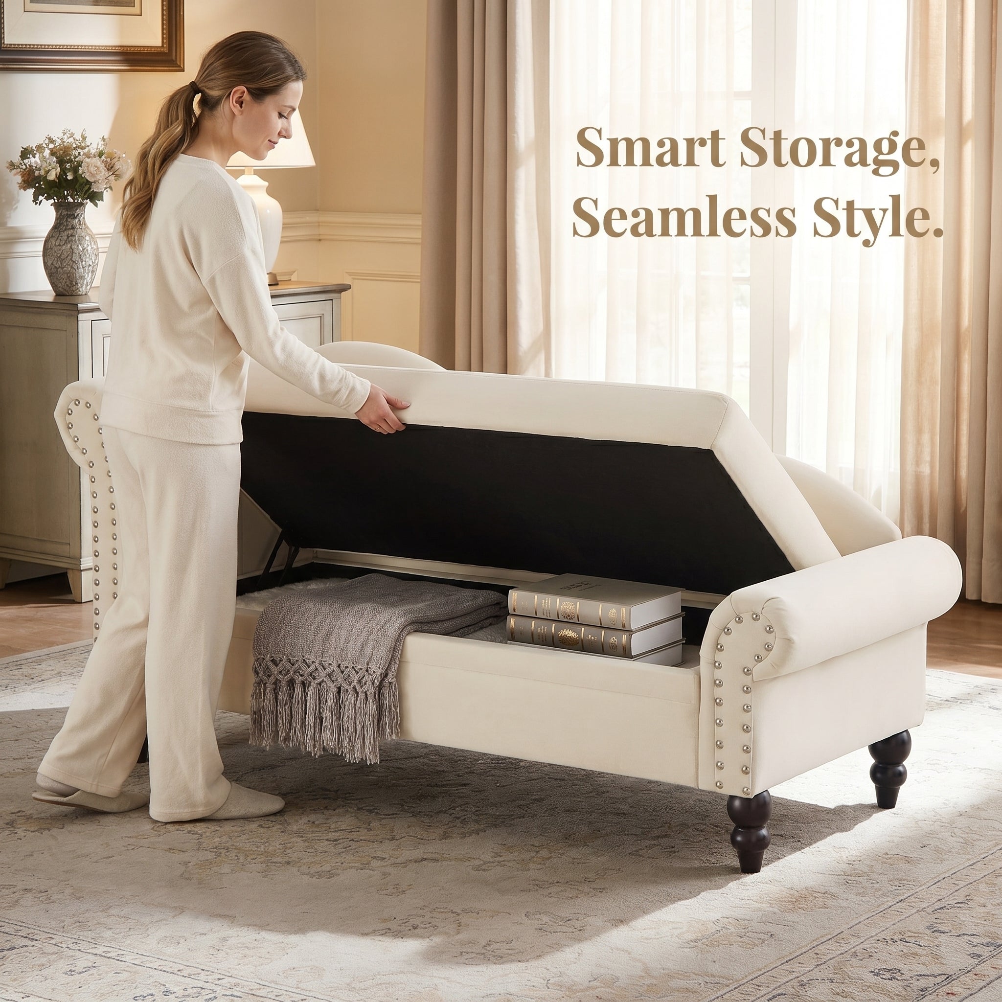 64.5'' Modern Velvet Chaise Lounge with Storage for Living Room/Bedroom