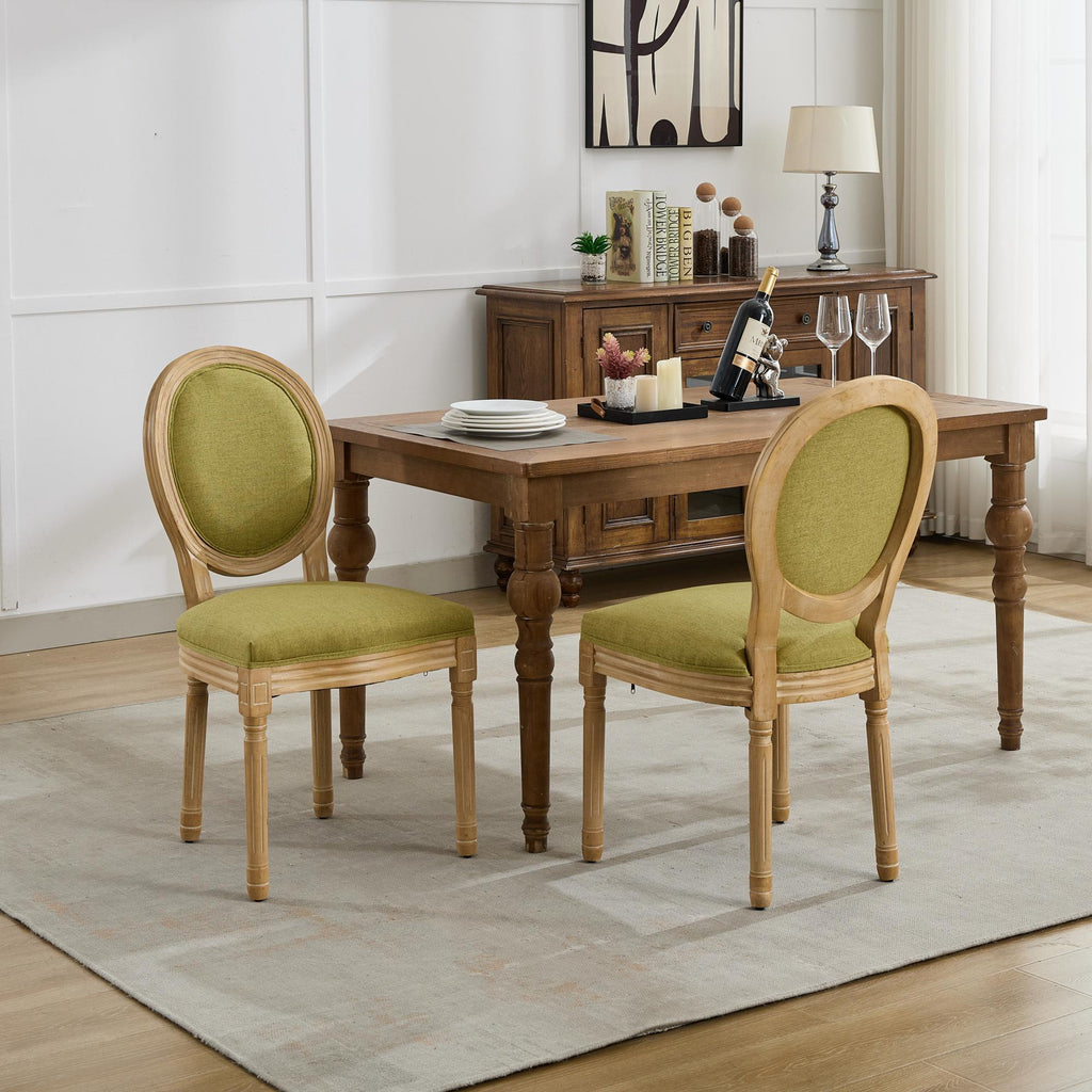 French Style Solid Wood Frame Linen Fabric Back Dining Chair (Set of 2)