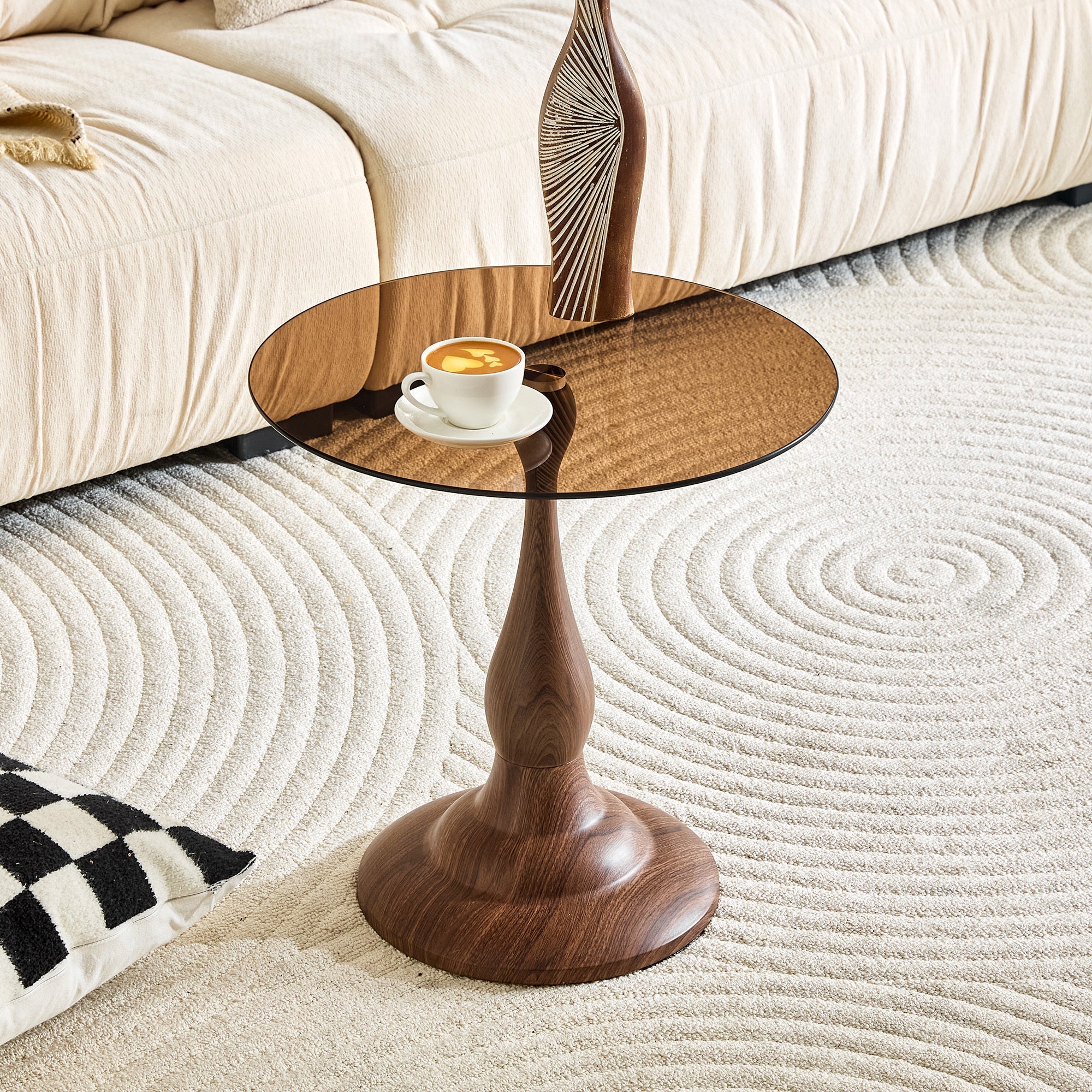 20" Small Luxury Metal Round Side Table with a Glass Top