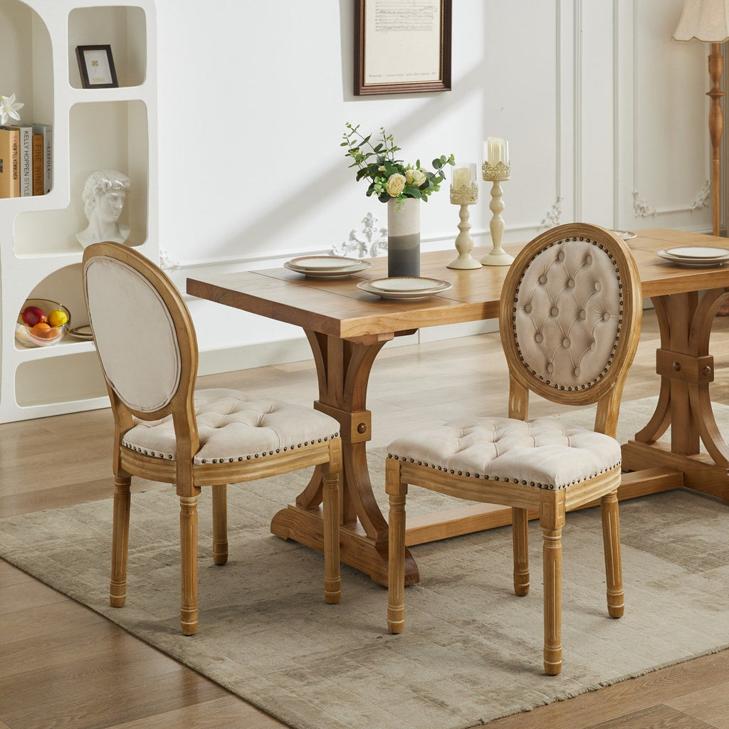 French Style Solid Wood Frame Velvet Dining Chairs (Set of 2)