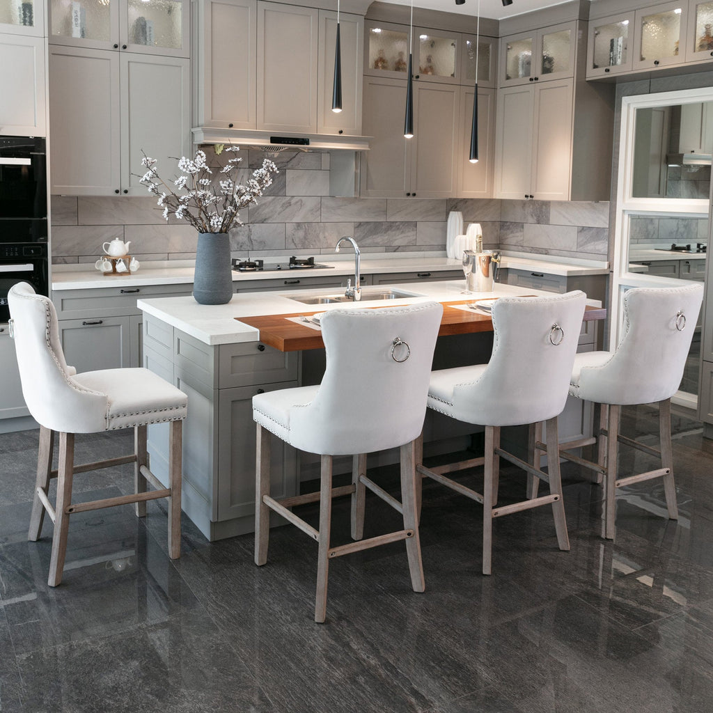 Contemporary Velvet Upholstered Barstools with Button Tufted Decoration (Set of 2)