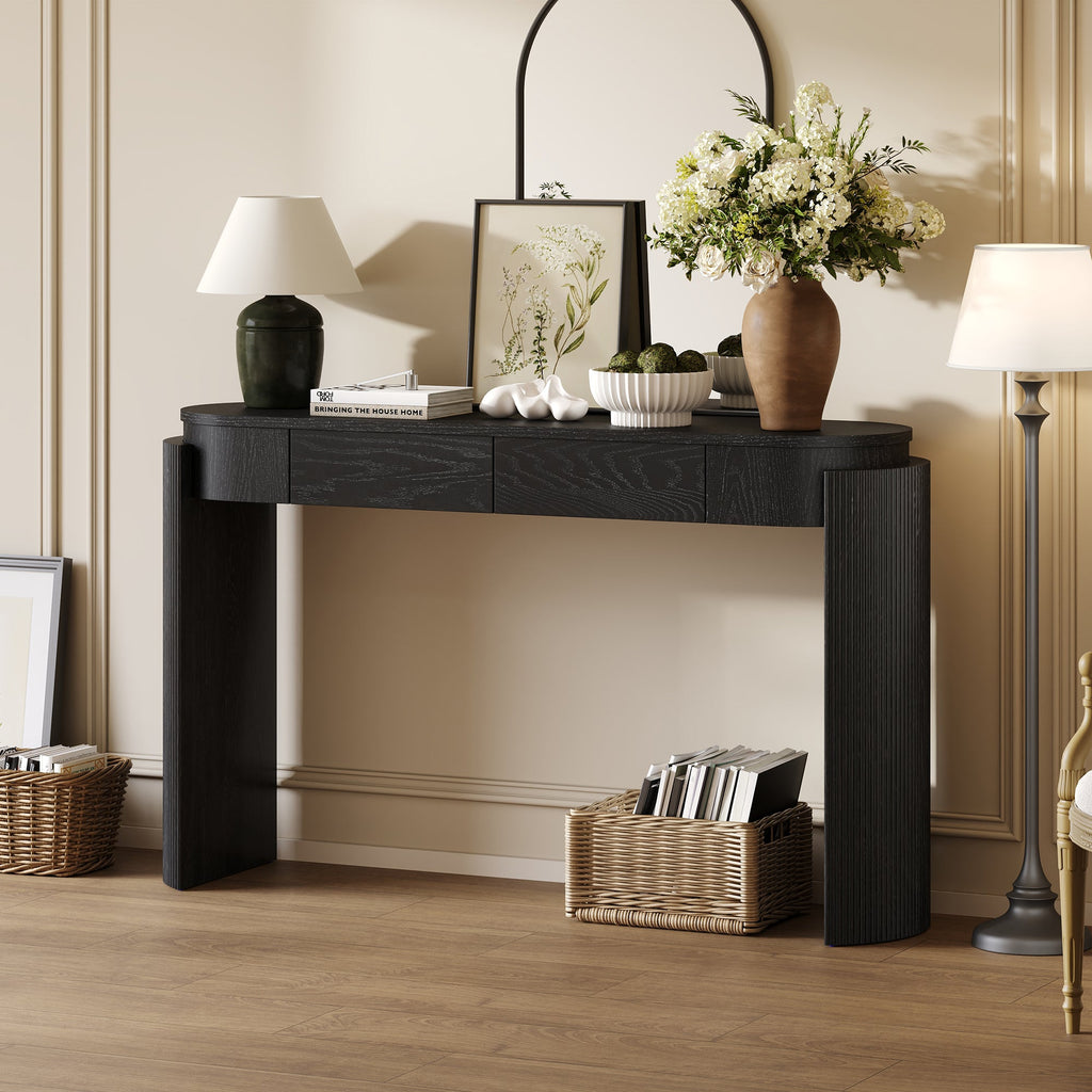 Entryway Console Table with Fluted Legs & Storage Drawers