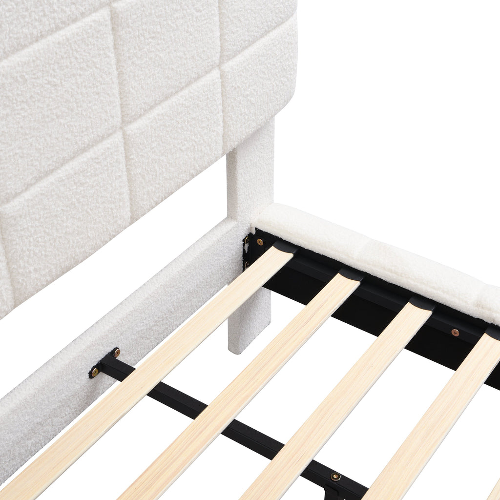 White  Boucle Floating Bed with Light